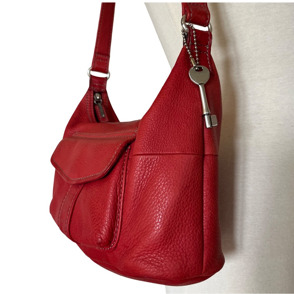 Vintage Fossil 54 Tomato Red Leather Shoulder Bag